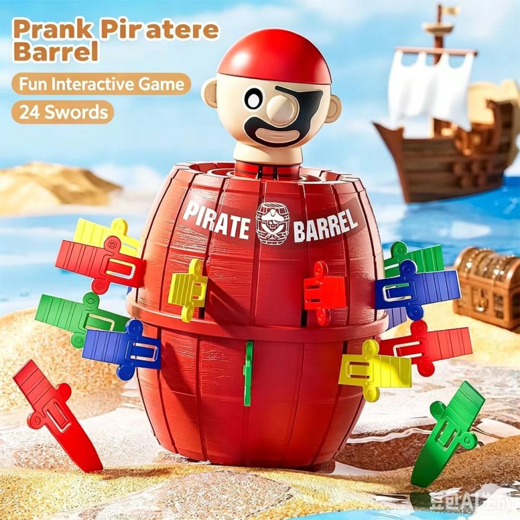 Pirate inserts sword into barrel