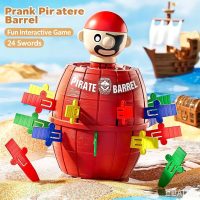 Pirate inserts sword into barrel